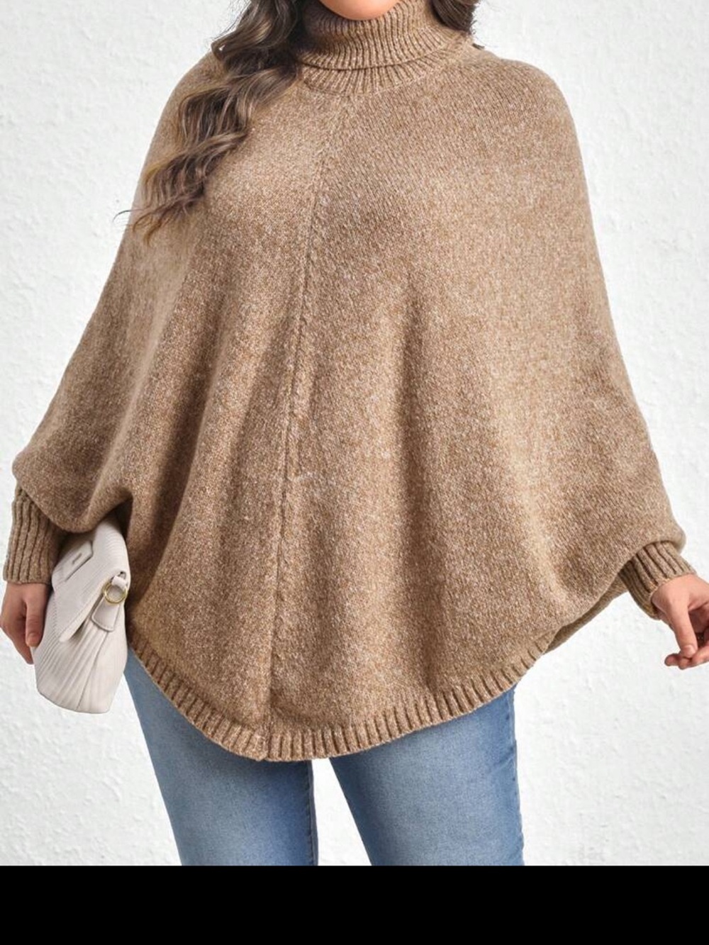 Cozy Turtleneck Poncho Sweater - Taupe